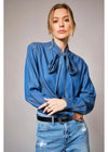 Tie Neck Chambray Blouse