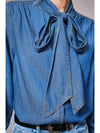 Tie Neck Chambray Blouse