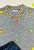 Crew Neck Jeweled Pullover Sweater