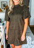 Moss Green Puff Sleeve Mini Dress