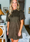 Moss Green Puff Sleeve Mini Dress