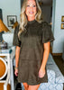Moss Green Puff Sleeve Mini Dress