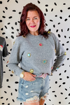 Crew Neck Jeweled Pullover Sweater